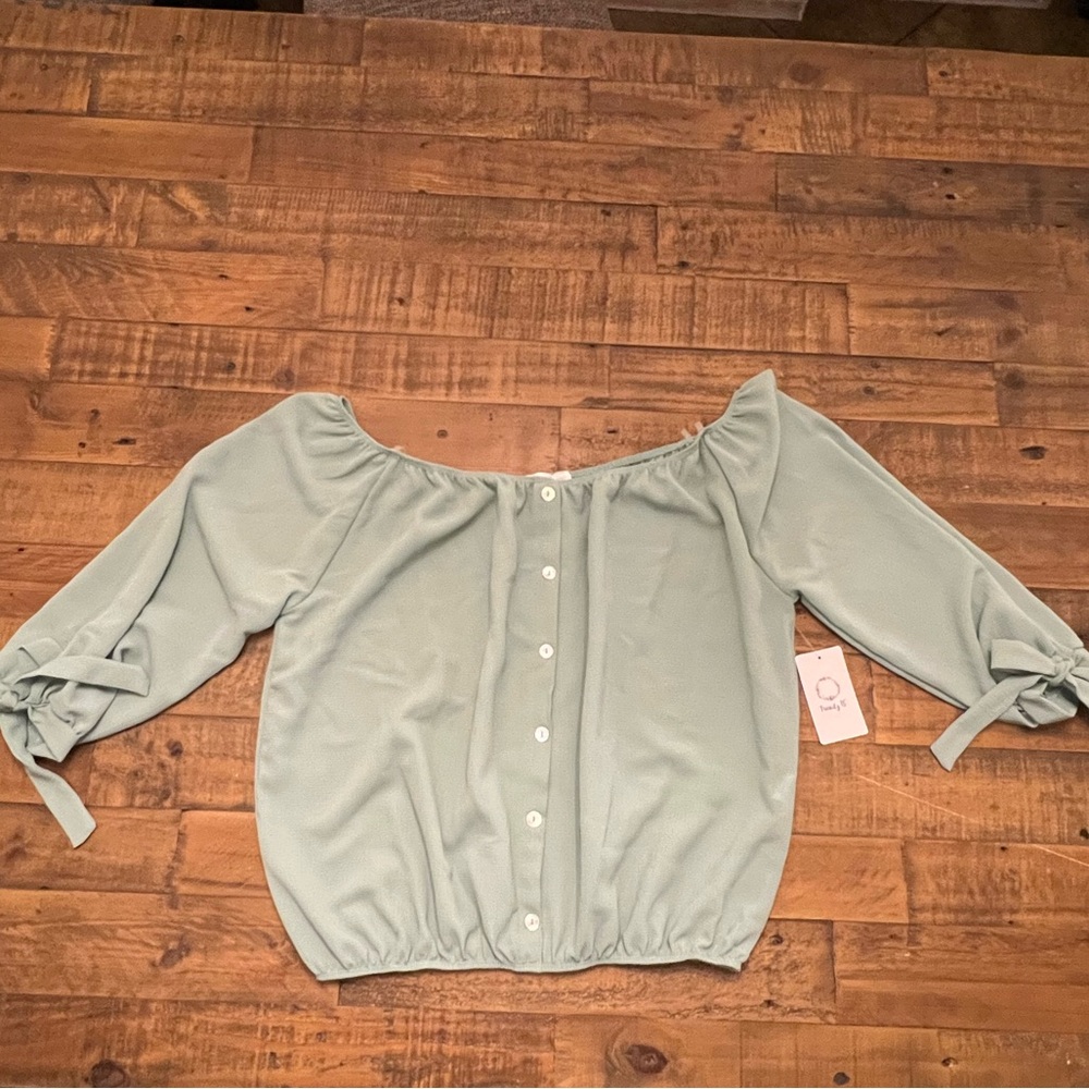 Sage Green Faux Button-Up Blouse